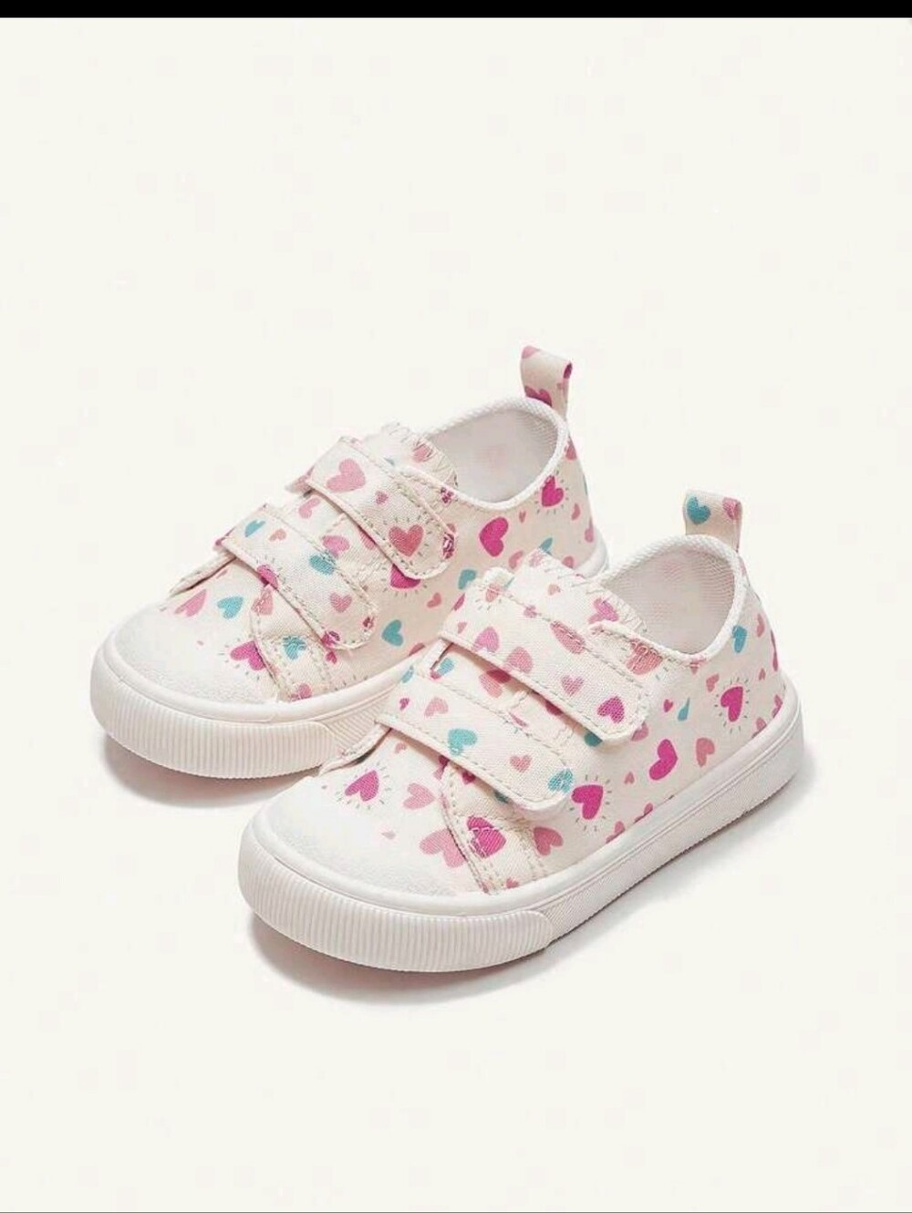 ✅4/25$✅ Kids Heart Print Velcro Sneakers - Pink & Blue E4